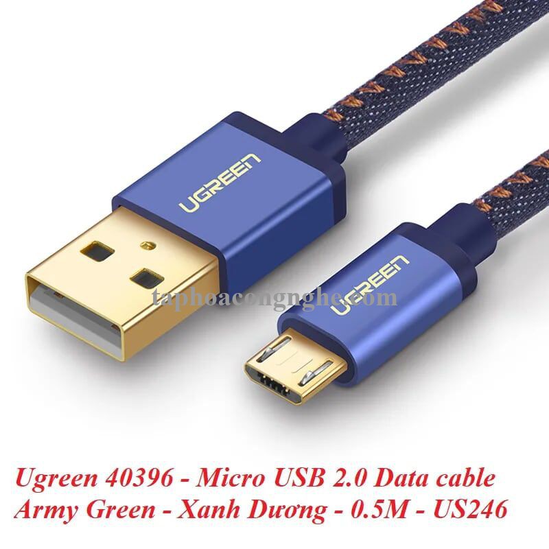 Ugreen 40396 0.5M màu Xanh dương Cáp sạc truyền dữ liệu USB 2.0 sang MICRO USB dây bọc lưới US246 30040396